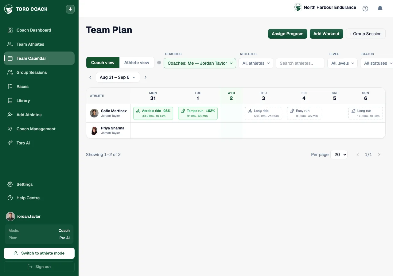 Planning: Plan the whole squad's week in one calendar.